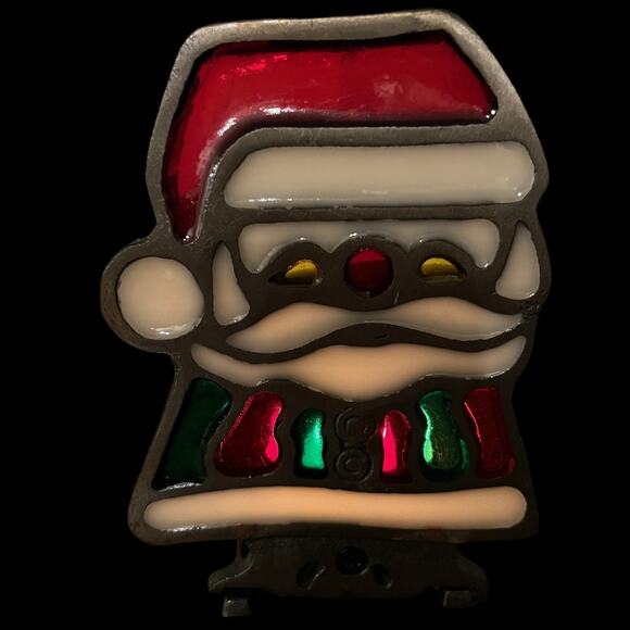 Vintage Santa Stained Glass Style Tea Light Candle Holder Cast Iron Tanco Taiwan - Picture 7 of 8